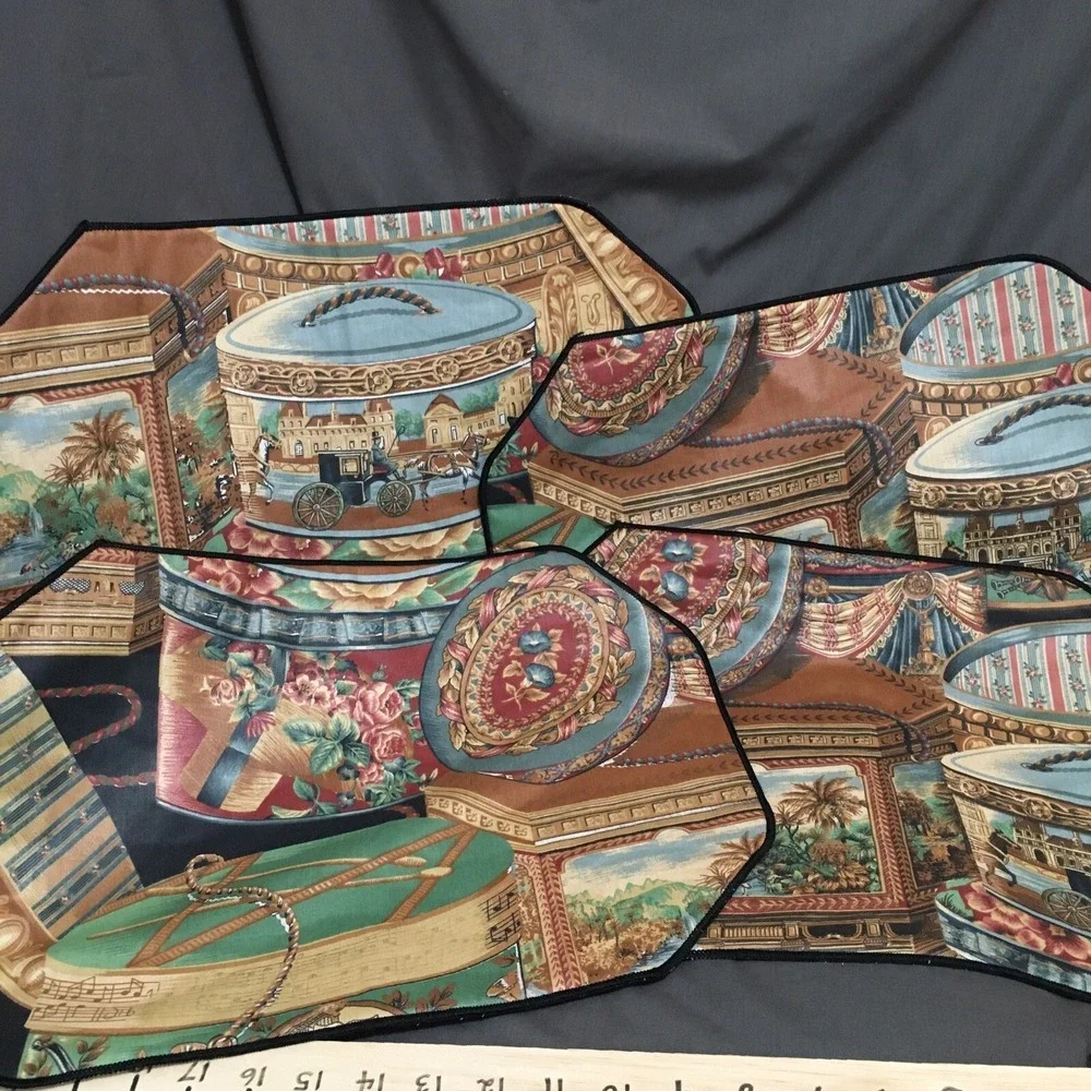 Handmade Fabric Placemats Set of‎ Four Beautiful Victorian Hat Boxes 12x16